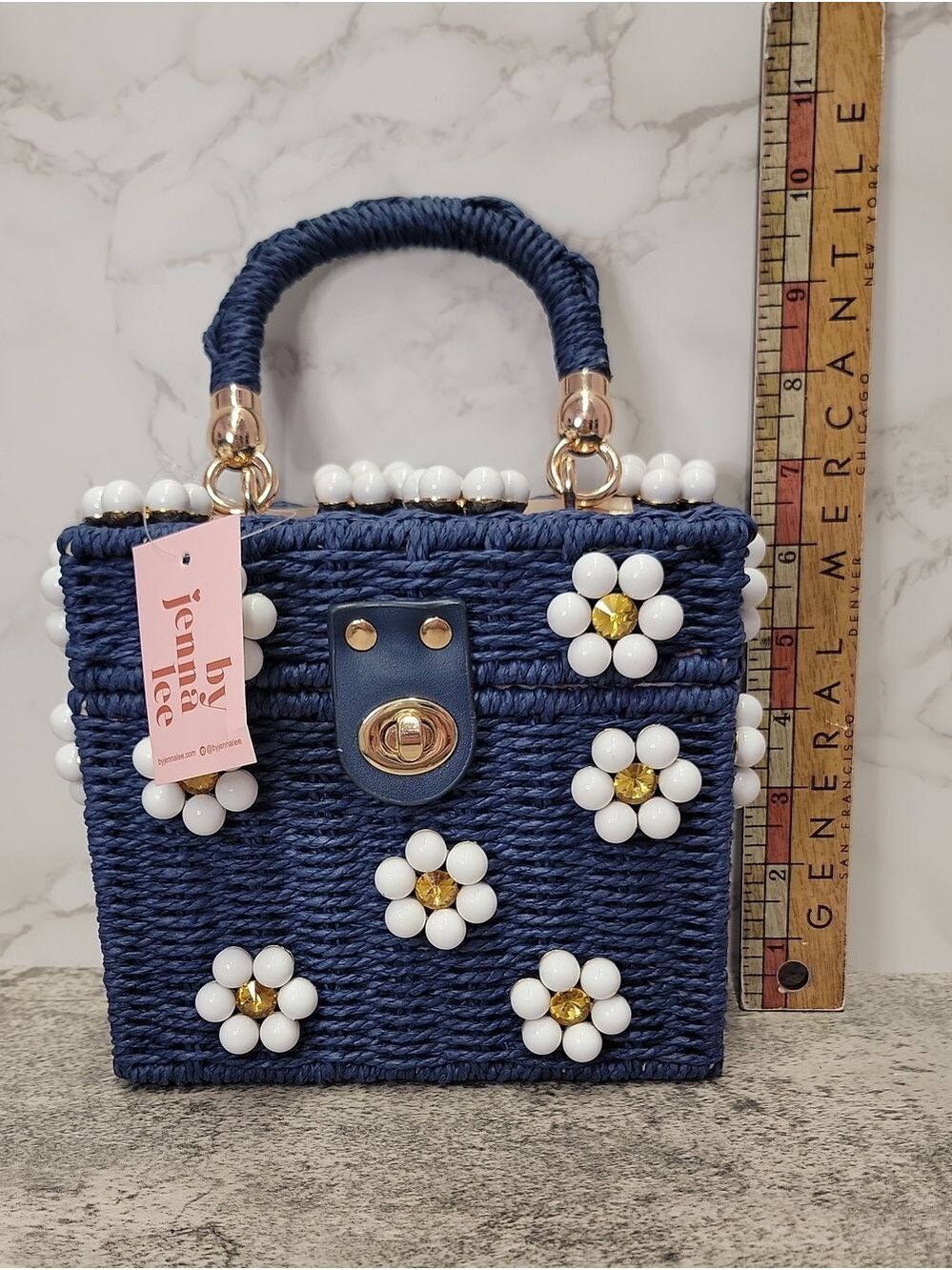 Daisy Embellished Straw Bucket Bag | Rattan Flower Box Purse by Jenna Lee - Picture 12 of 12